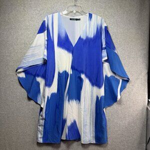 Lauren Ralph Lauren Cover-up Women M Resort Tunic Kaftan Dress Kimono Blue White